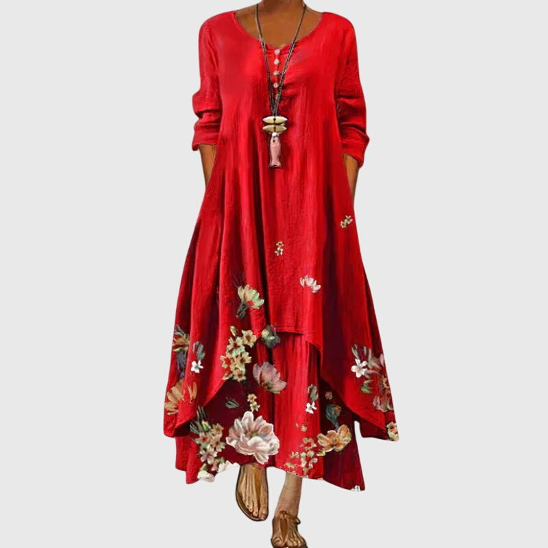 Alexandra - Ladies Summer Long Sleeve Printed Maxi Dress