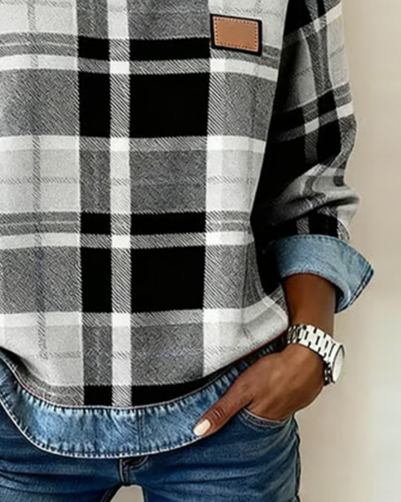Ivey | Sweatshirt with Checkered Patchwork