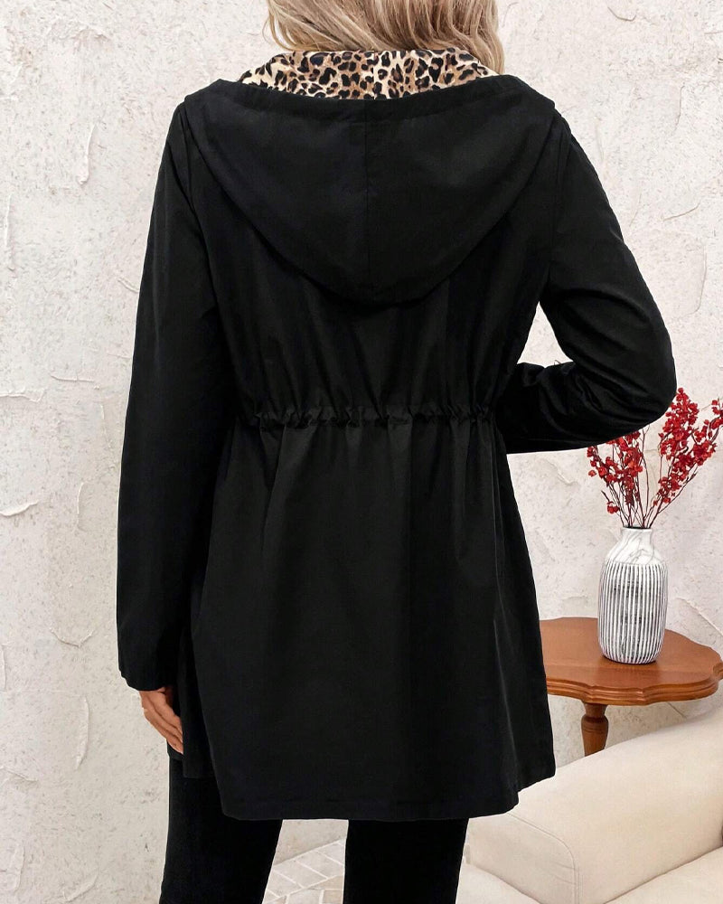 Amelia | Reversible Hooded Coat with Leopard Print