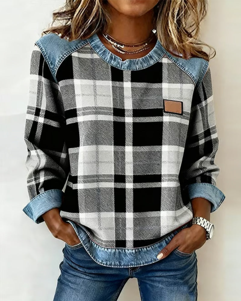 Ivey | Sweatshirt with Checkered Patchwork