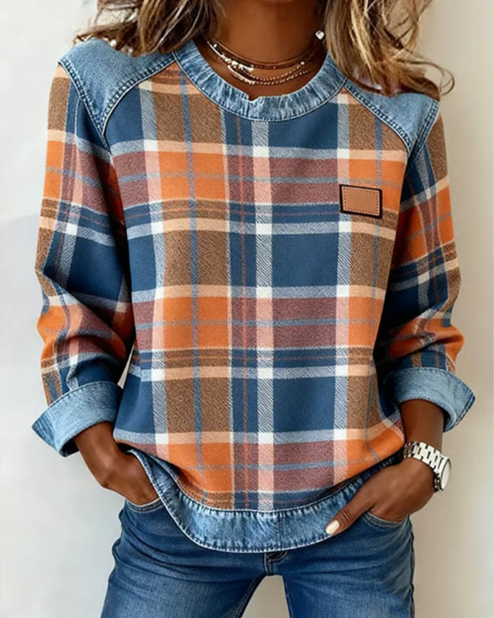 Ivey | Sweatshirt with Checkered Patchwork