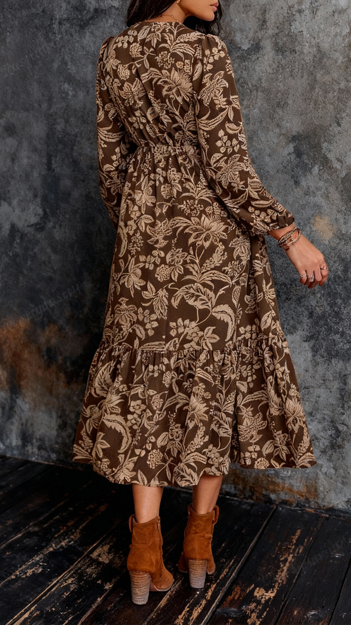 Alicia | Bohemian dress with floral lace V-neck