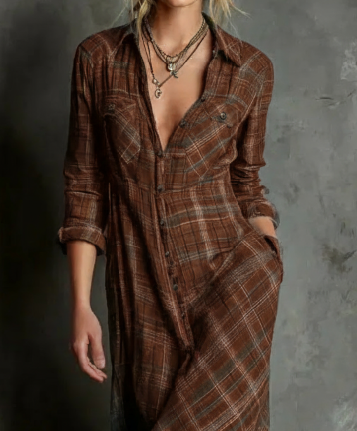 Karina | Long Red Check Dress