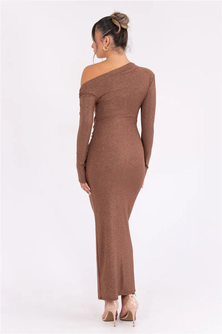 Alina | Glittering Brown Maxi Dress