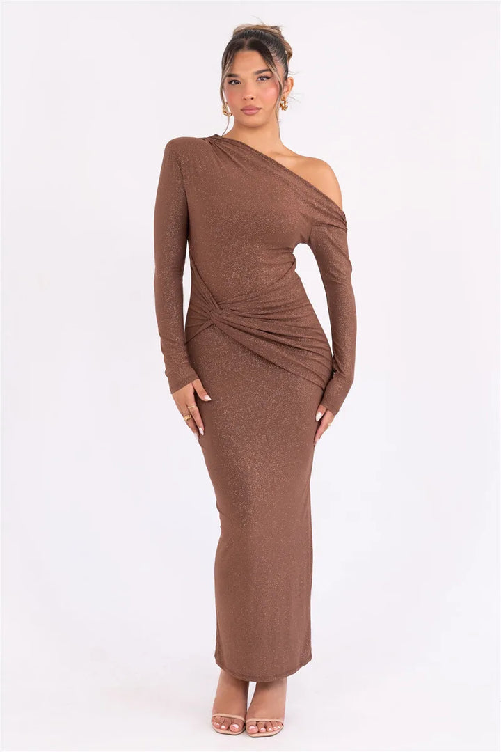 Alina | Glittering Brown Maxi Dress