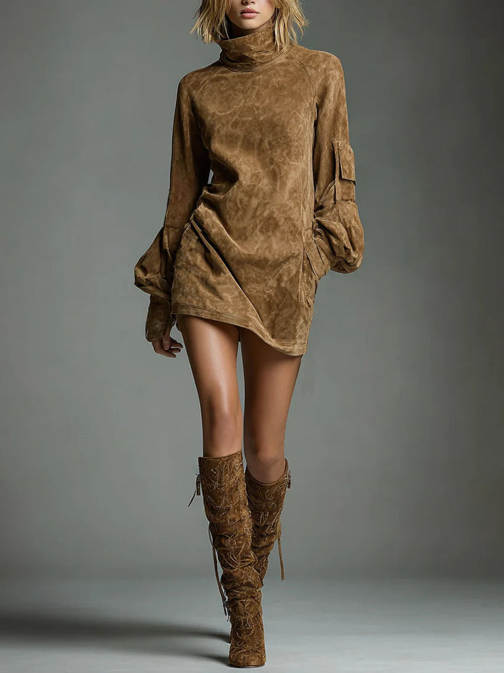 Valeria | Oversized Suede Mini Dress with High Neck