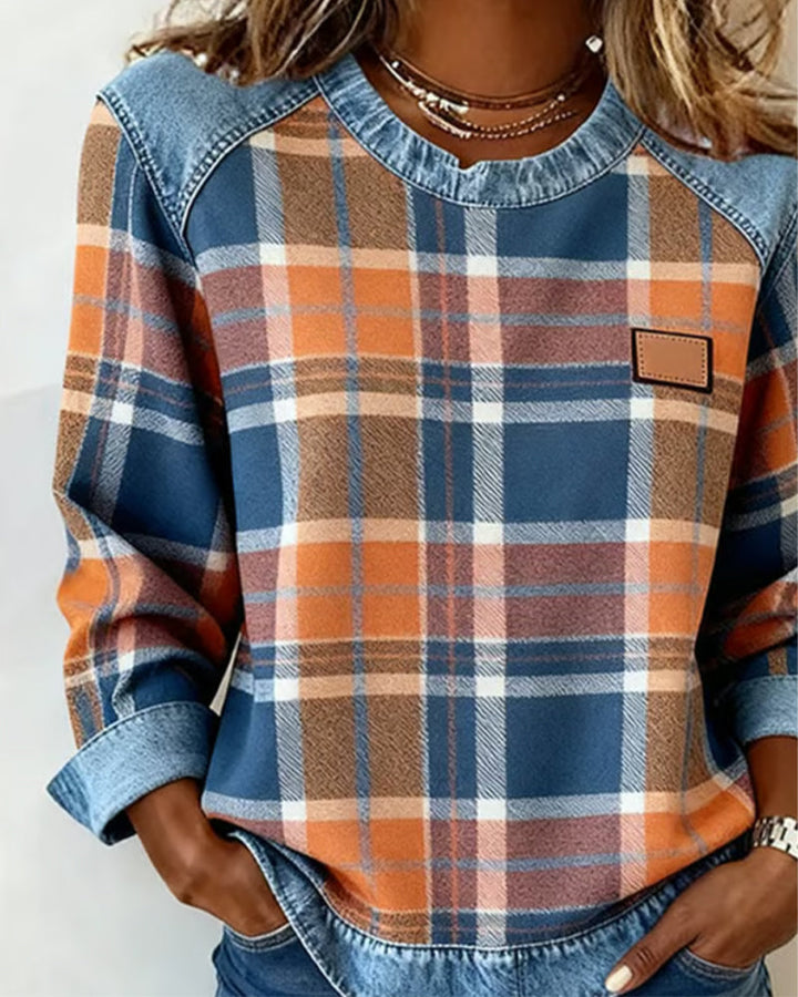 Ivey | Sweatshirt with Checkered Patchwork