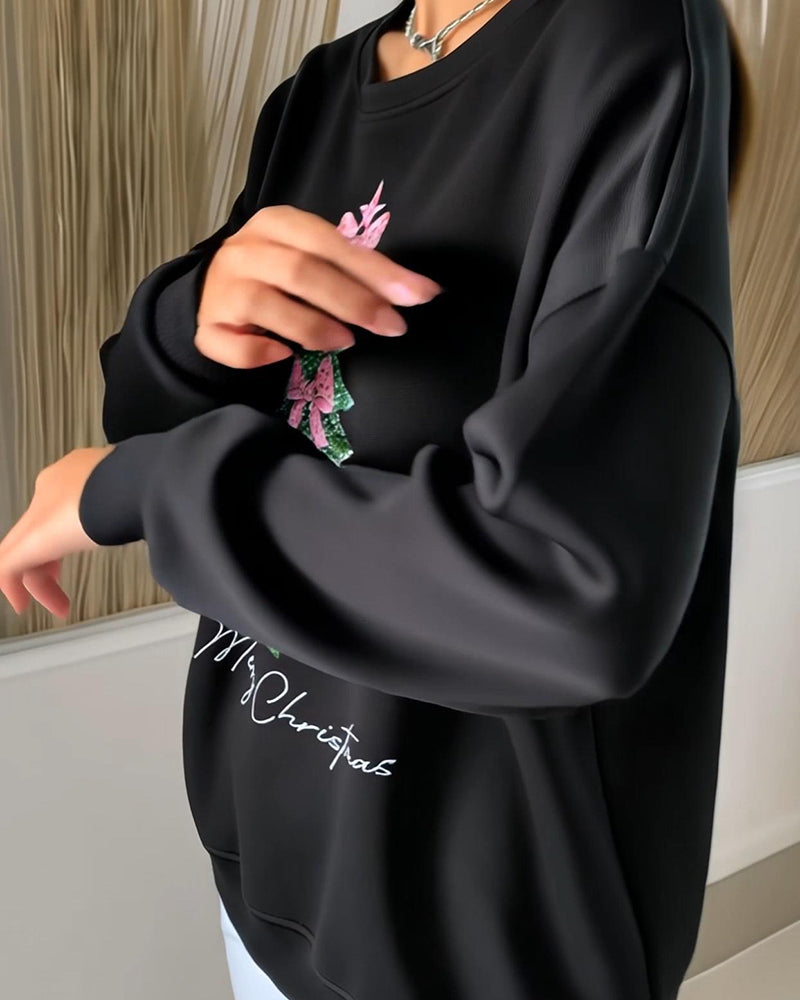 Elvera | Long Sleeve Christmas Print Sweatshirt